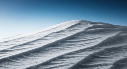 Abstract White Snow Dune Against Blue Sky, Cold Landscape