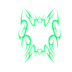 Obraz premium Vibrant Green Tribal Flame Tattoo Design With Heart Accents On White Background Neon Glow Tribal Swirls Decorative Element With Transparent Background