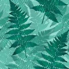Beautiful green fern leaf, seamless floral botanical pattern with tropical plants. Digital watercolor hand drawn