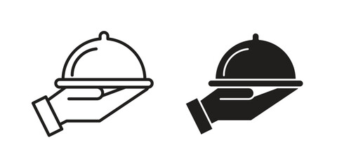 Hand holding tray icon. Monochrome simple icons for templates, web design