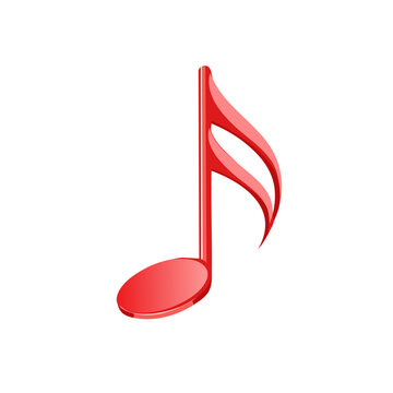Stylized vibrant red music note illustration on a clean white background