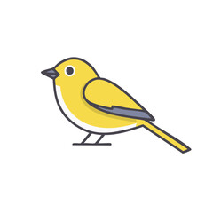 Obraz premium Yellow bird illustration with simple line art style, a finch-like small bird icon, perched and isolated on white background