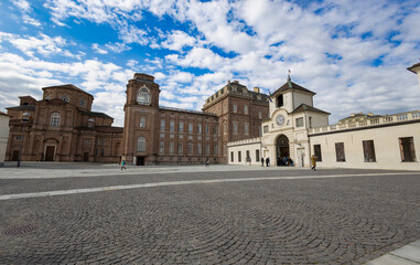 TURIN, ITALY, APRIL 1, 2025 - The entrance of Royal Palace of Venaria in Turin, Piedmont, Italy