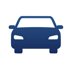 Obraz premium Blue automobile silhouette front view simple graphic design symbol for transportation and vehicles