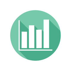 Flat design bar chart icon inside a green circle for business presentation
