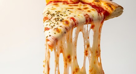 Delicious Mozzarella Pizza Slice with Stretched Cheese