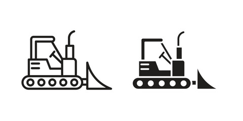 Bulldozer icon. Monochrome simple icons for templates, web design