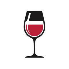 Elegant Wine Glass Vector Graphic with Red Wine and Black Silhouette