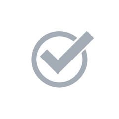 Simple gray check mark inside a circle indicating approval or completion