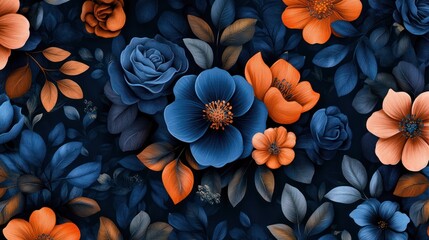 Fototapeta premium Dark Floral Pattern Background. Seamless design for textile, wrapping, and wallpaper