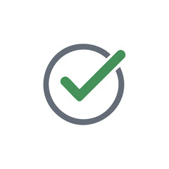 Green check mark inside of a gray circle, complete with rounded shape design.