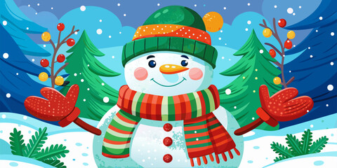 Happy Snowman Character in a Winter Forest Landscape
Perfect for website banners, holiday greeting cards, seasonal promotions, digital backgrounds, and packaging designs.
