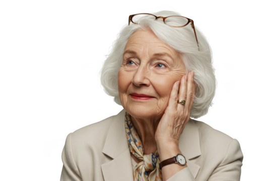 Elderly woman with glasses isolated on transparent background
