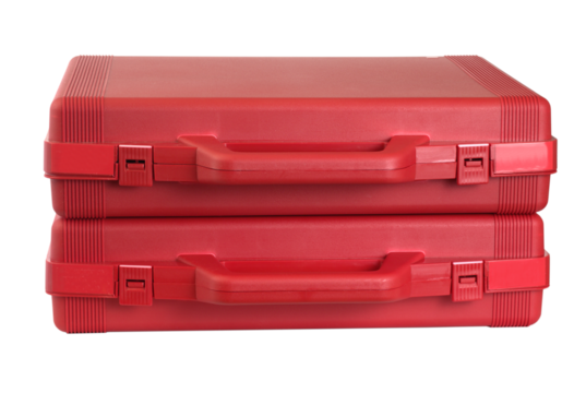 Two red cases with the scientific equipment