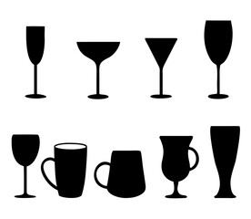 Set of vector glasses. Set of vector glasses for wine, martini, champagne and other