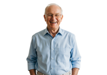 Smiling elderly man isolated on transparent background