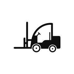 Forklift delivery truck vector icon, black isolated on white.