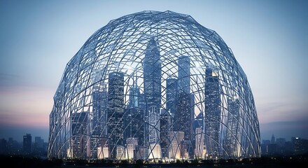 Fototapeta premium Futuristic City Encased in a Dome.