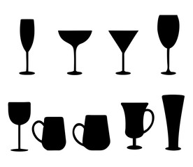 Set of vector glasses. Set of vector glasses for wine, martini, champagne and other