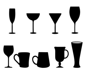 Set of vector glasses. Set of vector glasses for wine, martini, champagne and other