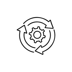 Workflow process icon thin line, Gear cog wheel with arrows, Sync process, gear rotate isolated on white background, Vector Illustration