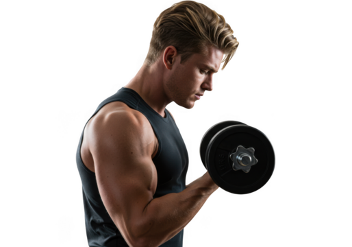 Man lifting dumbbell isolated on transparent background