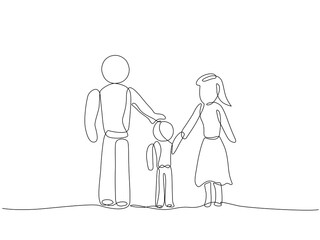 Minimal continuous one line cartoon drawing of a family of three holding hands, symbolizing love, connection, and togetherness in a simple vector Editable stroke.