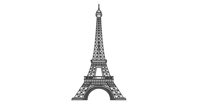 Iconic Eiffel Tower Silhouette in Black and White Line Art.