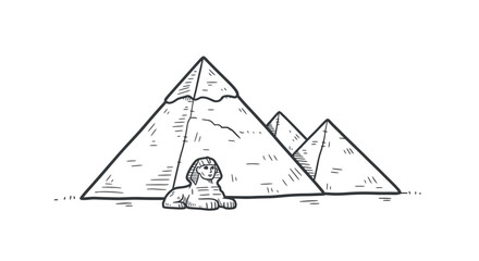 Hand-drawn sketch of the Great Pyramids of Giza and the Sphinx monument.