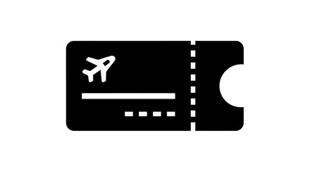 Black and White Icon of an Airplane Ticket with Perforated Edge.