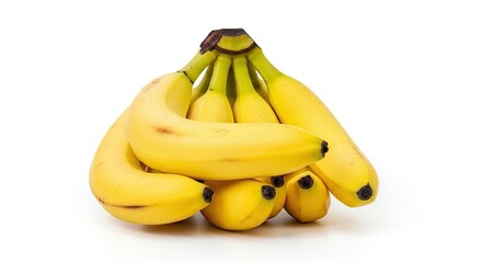 A Bunch of Ripe Yellow Bananas on a White Background