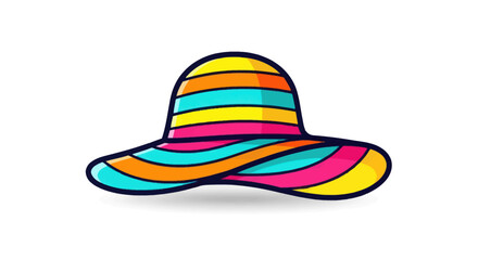 Colorful Striped Sun Hat with Wide Brim and Curved Design.
