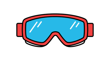 Red Ski Goggles with Blue Lenses and White Strap.