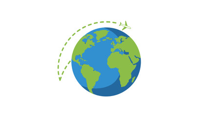 Stylized Earth Globe with Airplane Path Global Travel Concept.