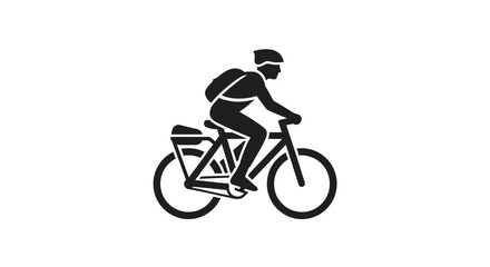 Silhouette of a Cyclist Riding a Bicycle with Backpack and Panniers.