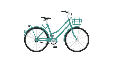 Teal-Colored Retro Bicycle with Front Basket and Rack.