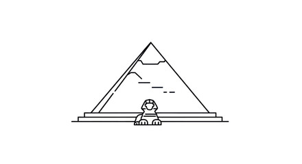 Stylized Egyptian Pyramid and Sphinx Line Art Illustration.