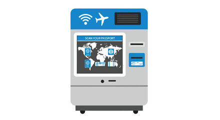 Modern Airport Self-Service Kiosk for Travel Information and Connectivity.