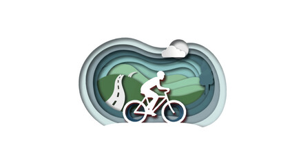Paper Cutout Silhouette of Cyclist Riding Bicycle on Road.
