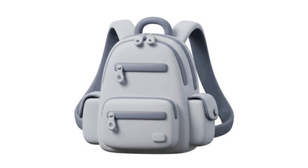 A light gray backpack with multiple zippered compartments and padded straps.