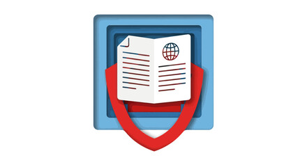 Open Document with Globe Icon in Blue Folder Holder.