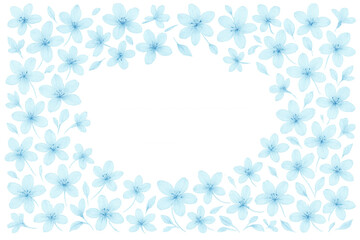 Watercolor blue flowers creating decorative border, framing transparent background for spring bloom designs