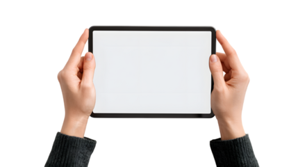 Hands Holding Tablet Mockup with Blank Screen, Perfectly Isolated on White Background