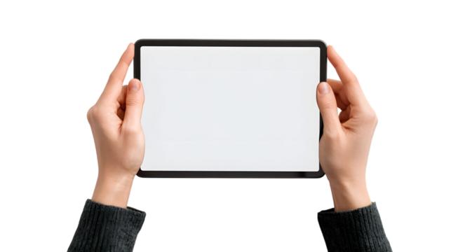Hands Holding Tablet Mockup with Blank Screen, Perfectly Isolated on White Background