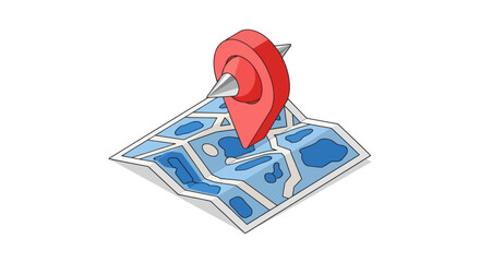 Red map pin icon placed on a stylized folded map.