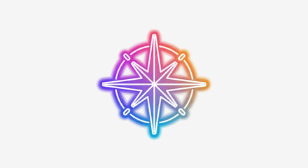 Colorful Neon Compass Rose Symbol for Navigation and Guidance.