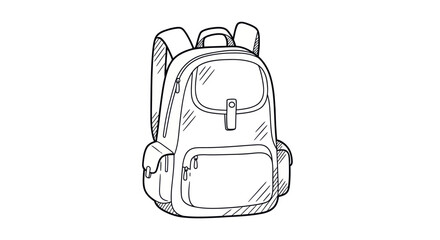 Hand-drawn sketch of a classic backpack with multiple pockets and straps.