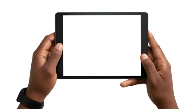 Hands Holding Tablet Mockup with Blank Screen, Perfectly Isolated on White Background - Powered by Adobe