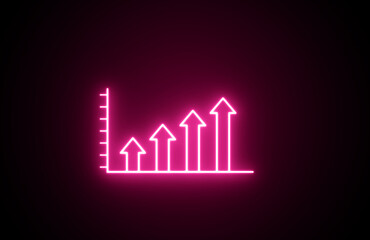 Neon Glowing pink color Business graph chart icon on black background. Growth neon line. Growth finance graph chart. Business graph chart. 3d style business, finance icon. Increase chart icon	