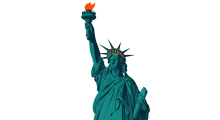 Fototapeta premium The iconic green Statue of Liberty monument holding her flaming torch high isolated on a white background.